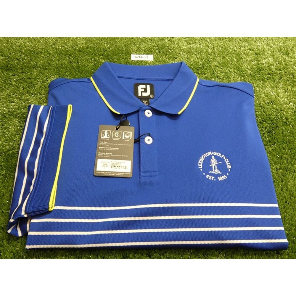 FootJoy Men's Breton Stripe Pique Golf Shirt C.C. Logo Blue/White Large 28058